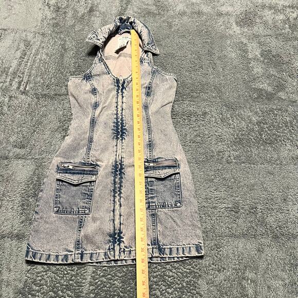 Cotton On Dress Womens 2 XS Denim Halter Mini Dress Jean Blush Pink Blue - Picture 7 of 8